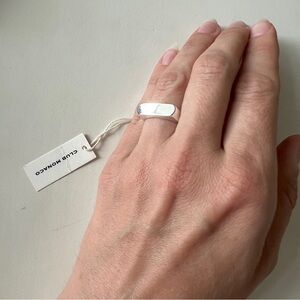 Club Monaco silver tone flat slim rectangular geo signet ring